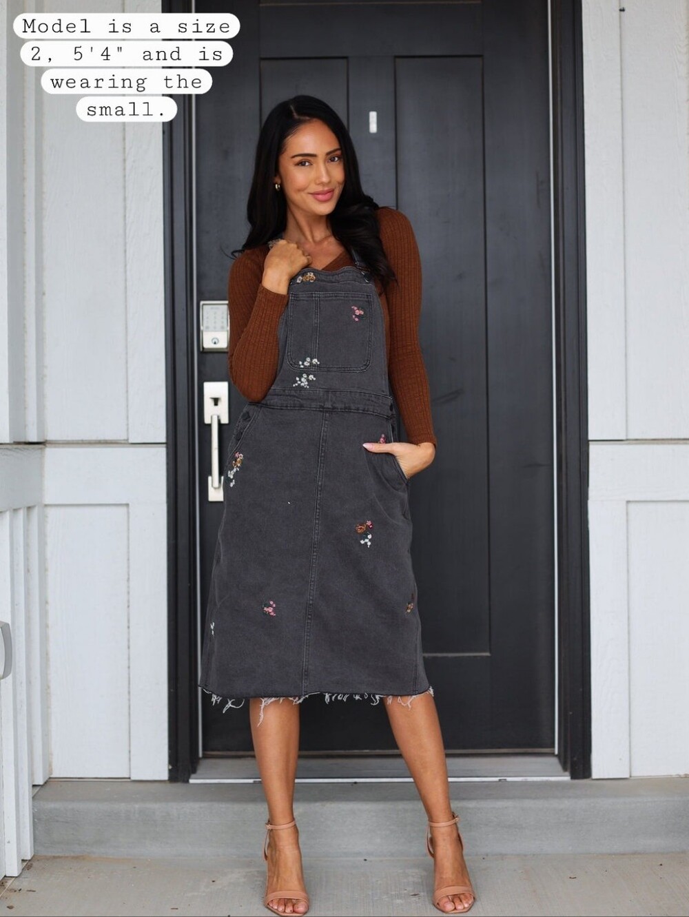 Charcoal Embroidered Denim Overall Skirt - Picture 4 of 14